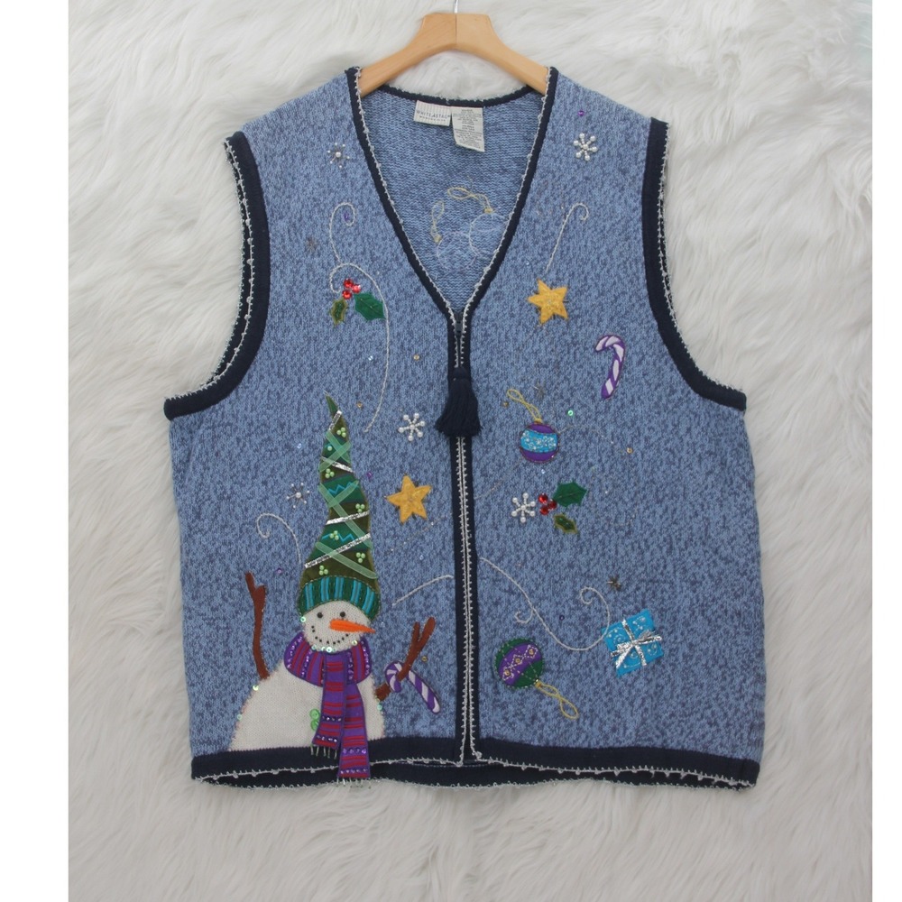 White Stag Womens Plus Christmas Holiday Full Zip Vest Snowman Grannycore 22/24W